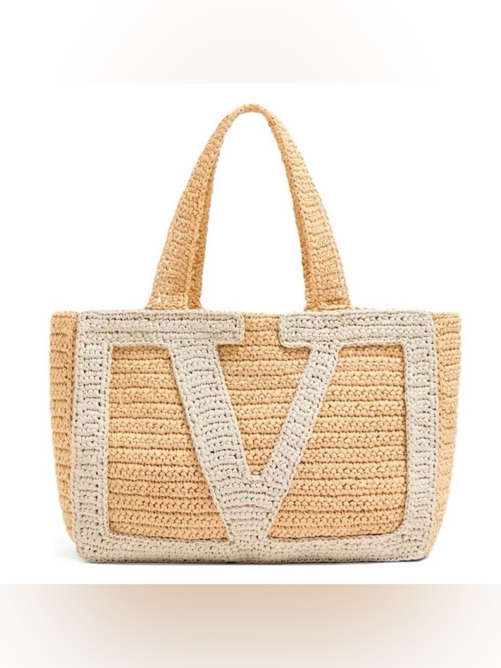 VALENTINO GARAVANI Viva Superstar VLOGO crochet raffia tote bag